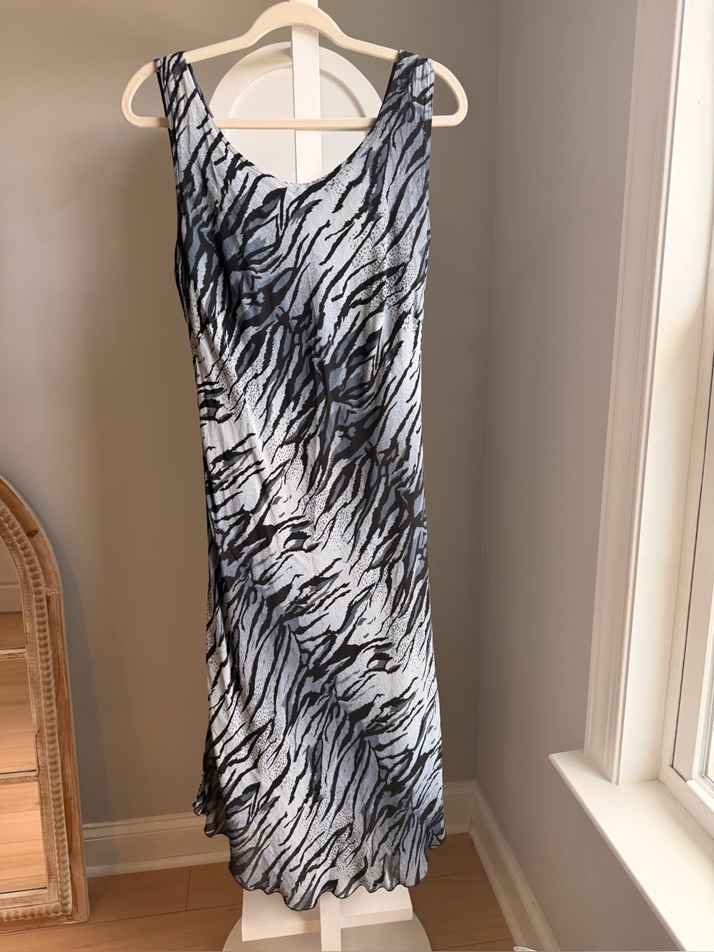 Sleeveless Black & Gray Zebra Print Slip Dress